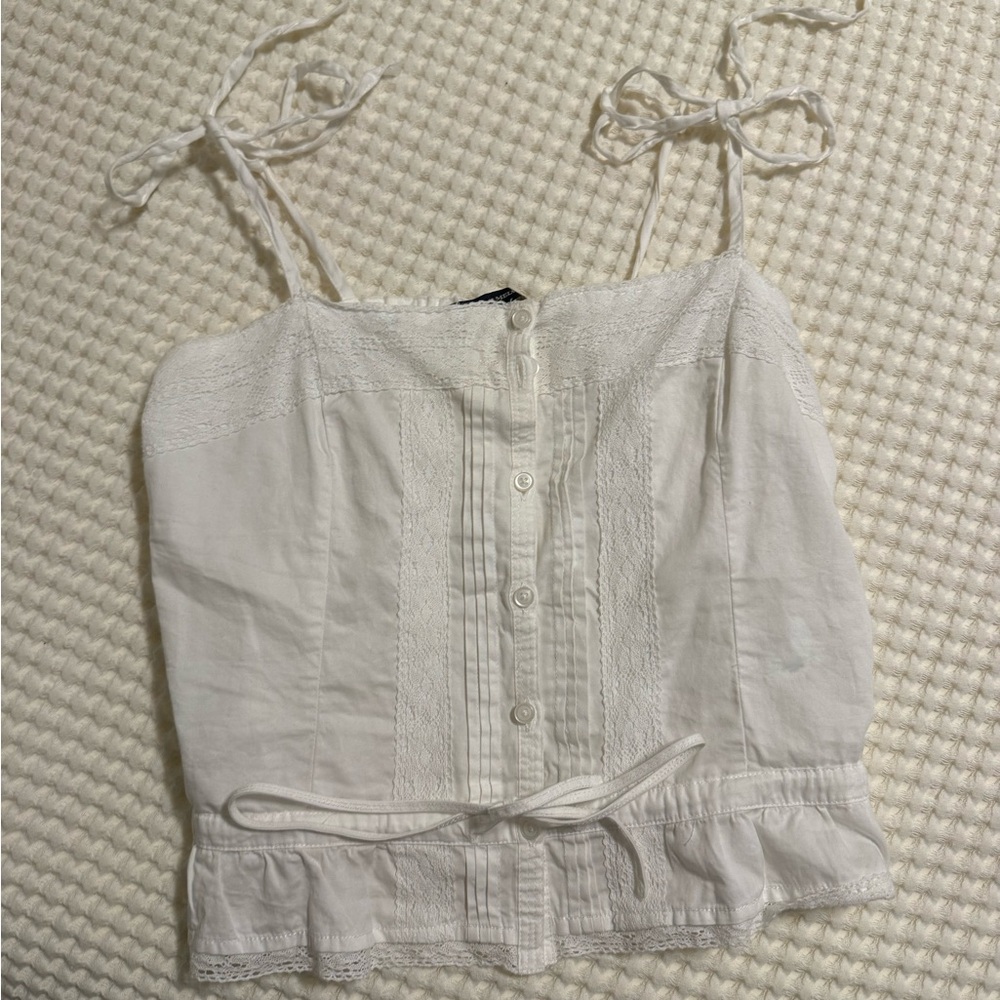 Brandy Melville White Lace Trim Top